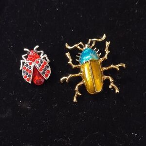 Gold and Red Insect Brooch Set